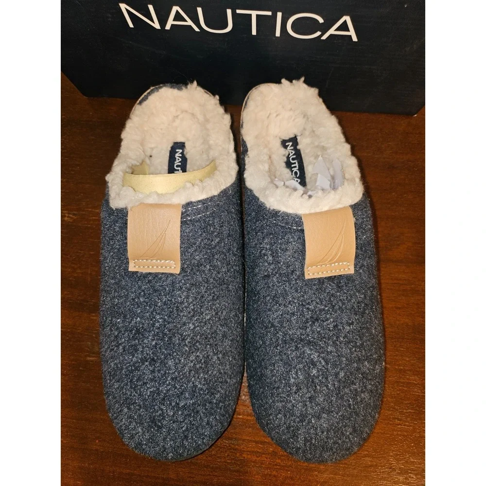Nautica Mens Scuff Slipper Lunna Navy Cream House Shoes Mens‎ Size 12 New in box
